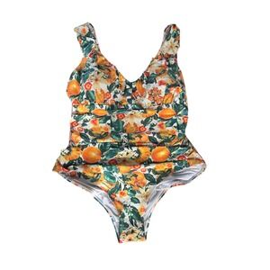 Niptuck Swim Womens Floral Citrus One Piece Swimsuit Multi Fit Cup Orange Large